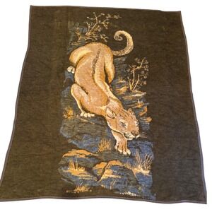 Vintage Chatham North Star‎ Panther Blanket 64x78 Acrylic Cabin Lodge edges worn